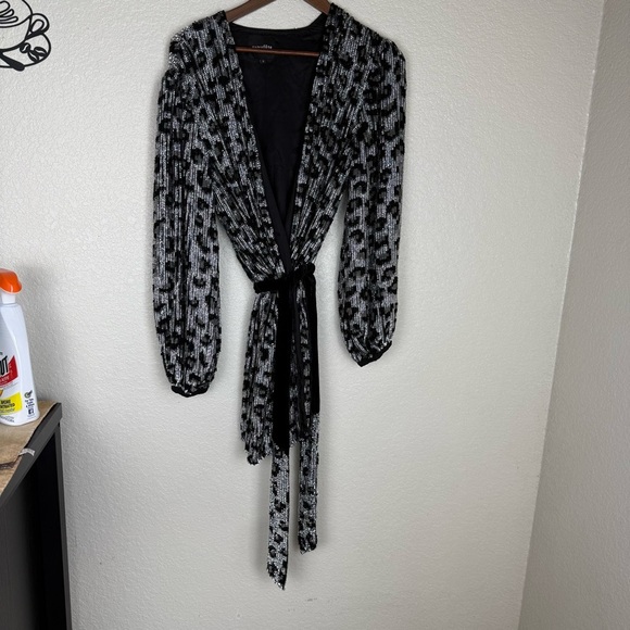 Retrofete Black and Gray Gabriella Robe Dress SZ Small - Picture 7 of 16